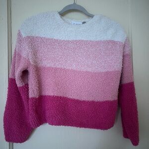 Place Fuzzy Crewneck Sweater in White and Pink Ombre Stripes